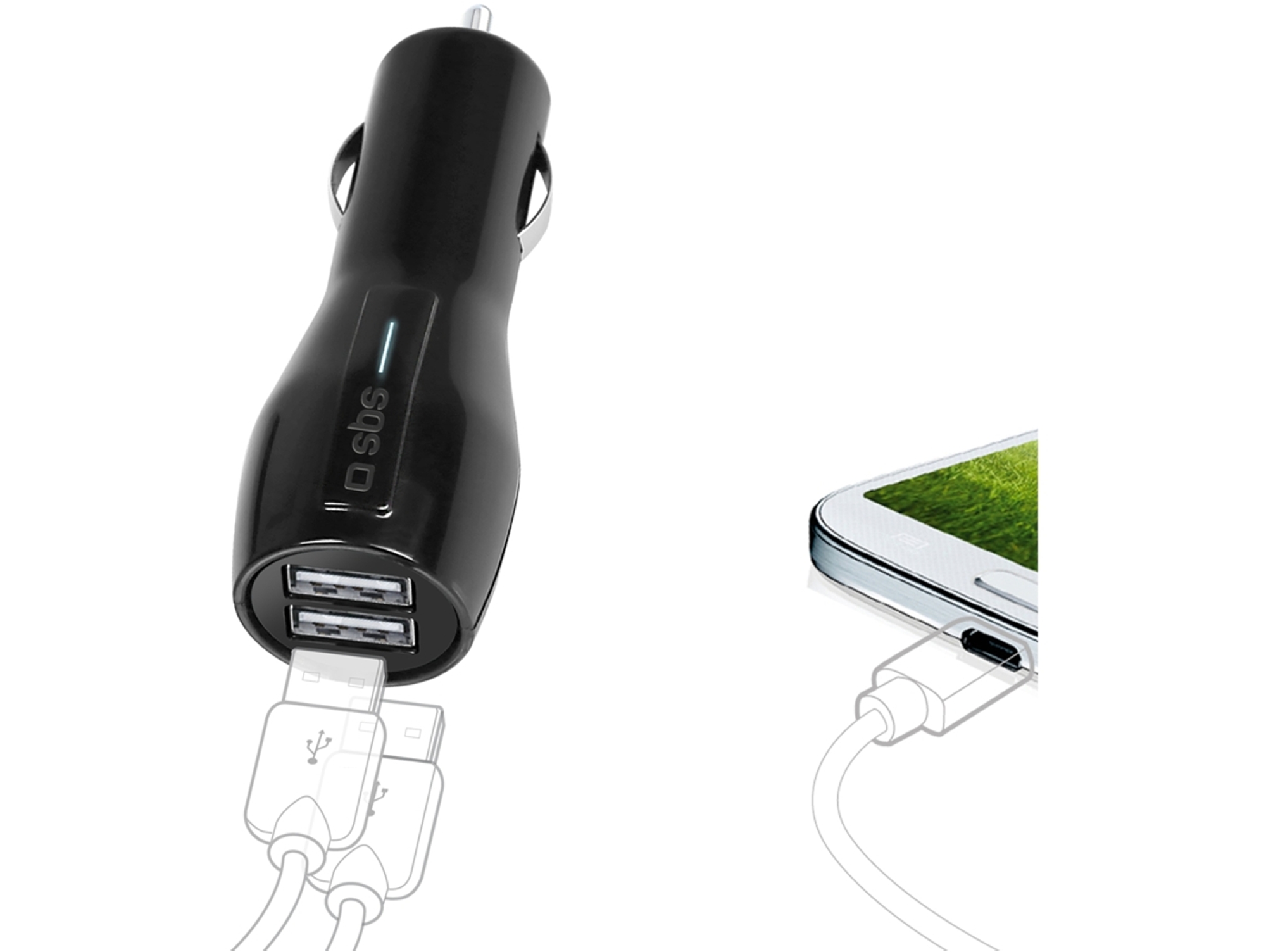 Cargador SBS coche 2USB 3.100Ma Negro