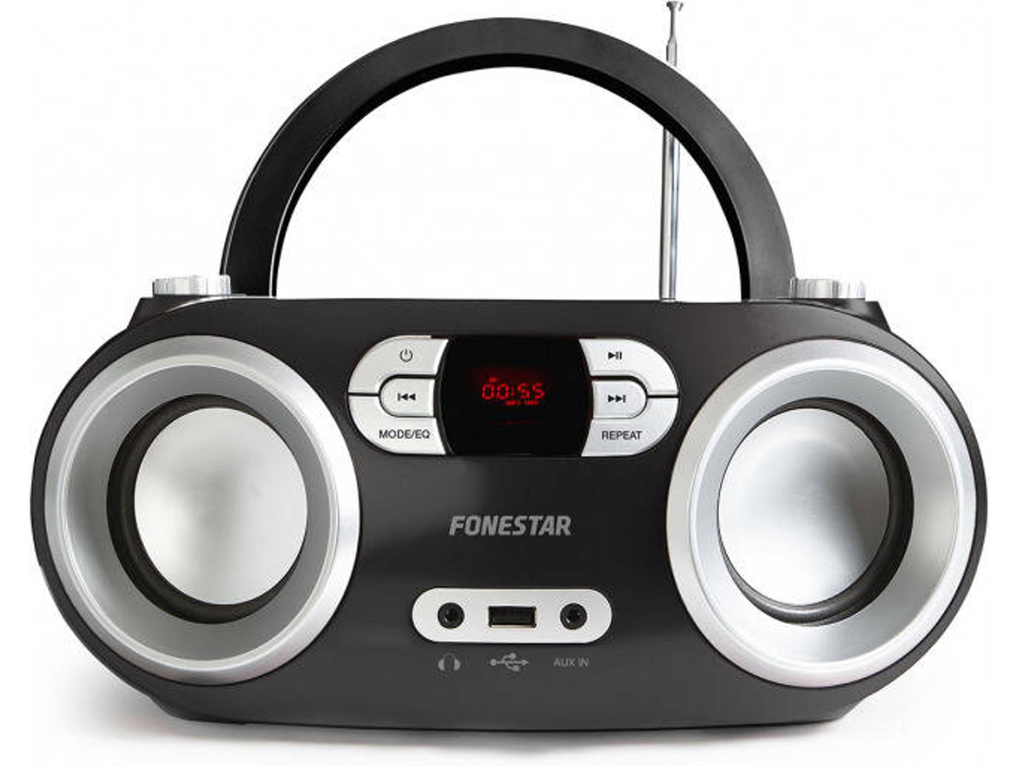 Radio Boombox c/ Lector CD FONESTAR Boom-100N (Negro - Digital - FM - Pilas y Corriente)
