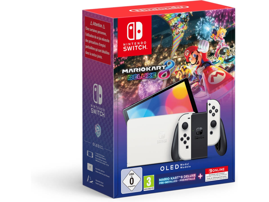 Pack Consola NINTENDO Switch OLED Blanco + Mario Kart 8 Deluxe