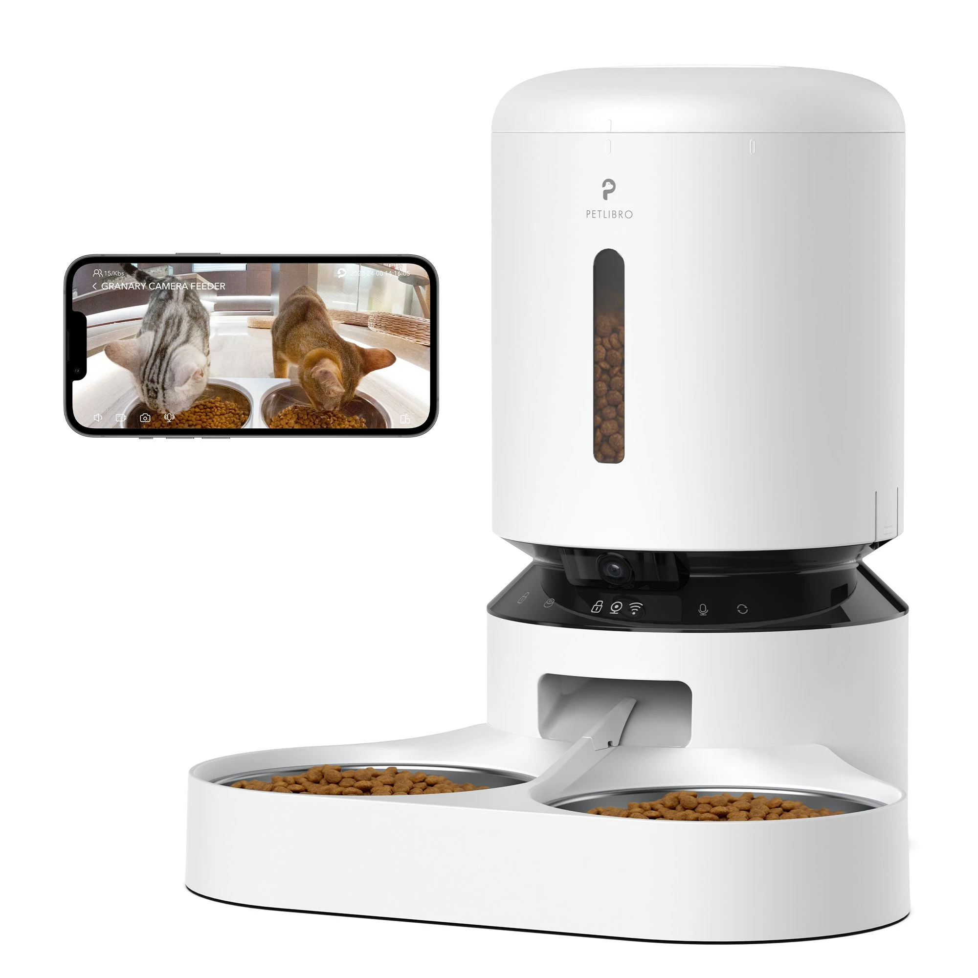 Dispensador de Comida PETLIBRO Granary Dual Feeder con Cámara (Blanco - 5 litros)