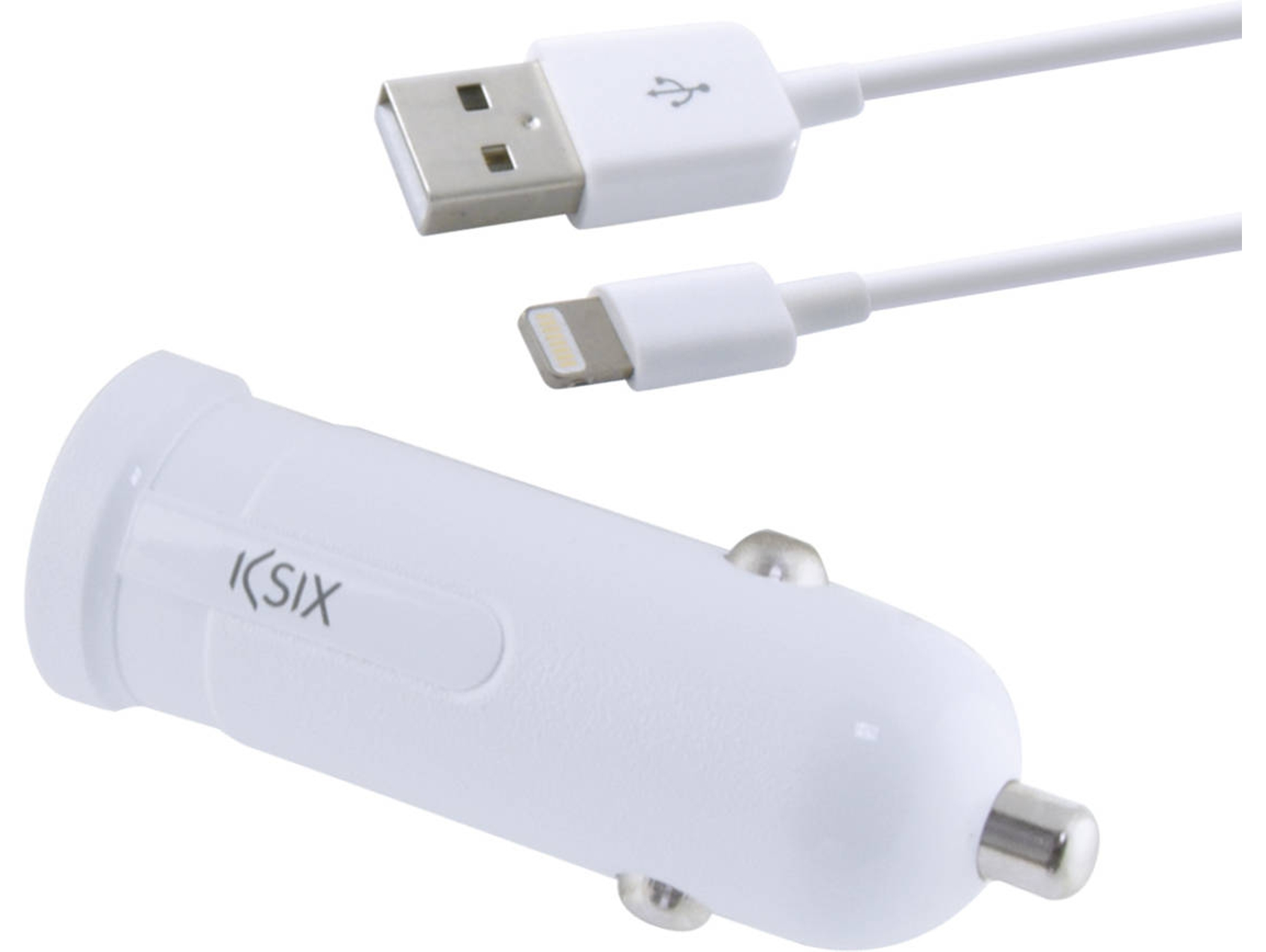 Cargador de Coche KSIX B0914CR02 2.4A (USB - Lightning - Blanco)