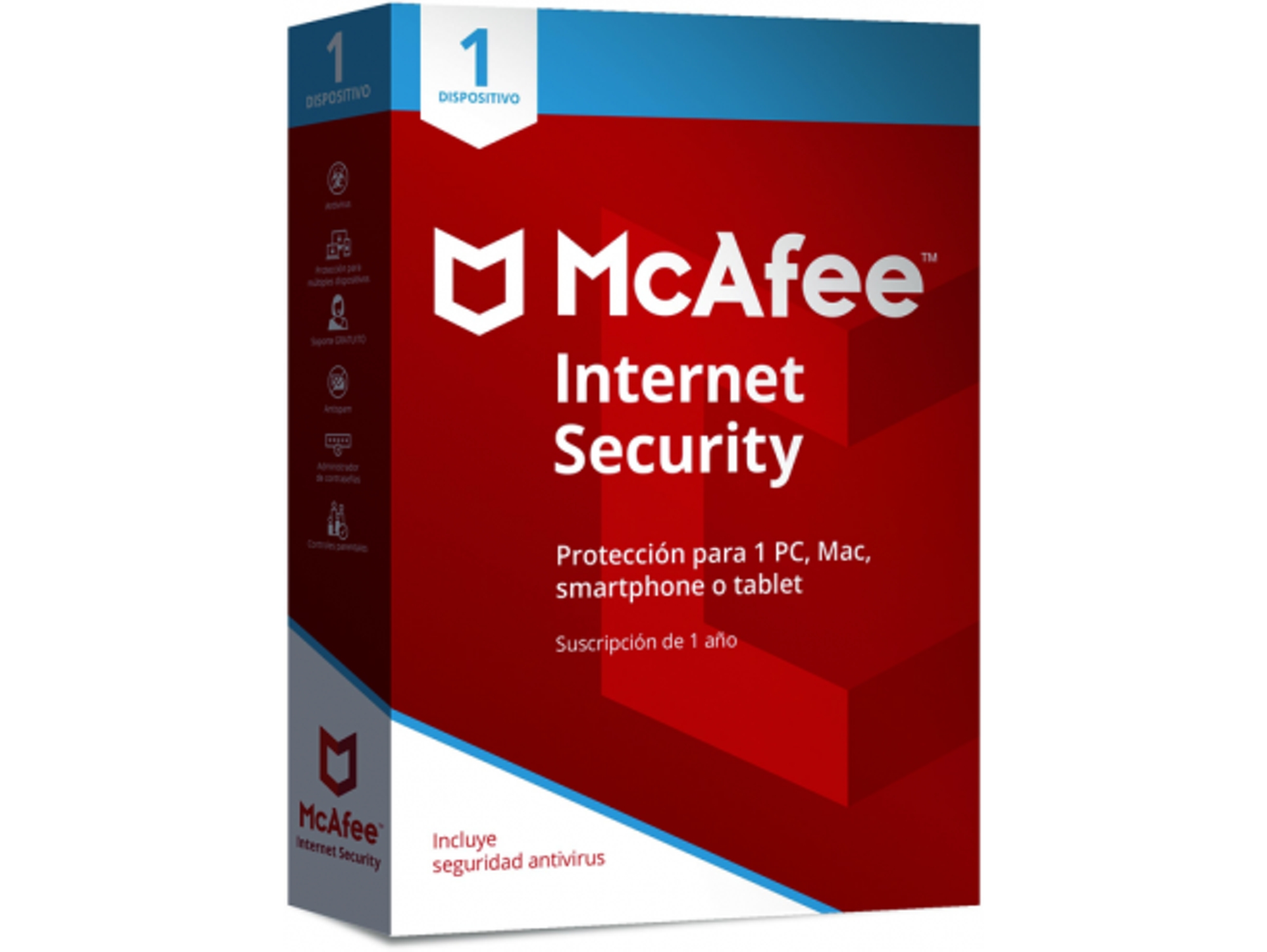 Software MCAFEE Internet Security (1 Dispositivo - 18 meses - PC, Mac, Smartphone y Tablet)