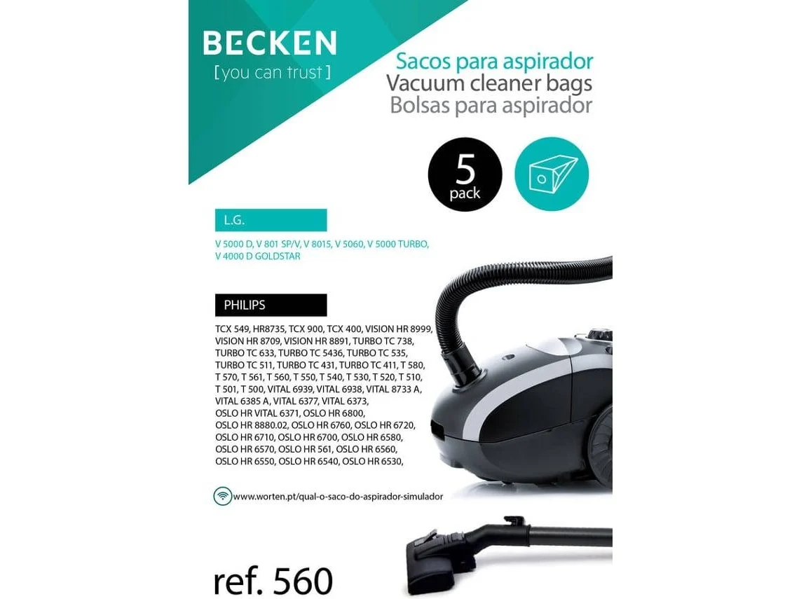 Bolsas de Aspiradora BECKEN Referencia 560 (5 unidades)