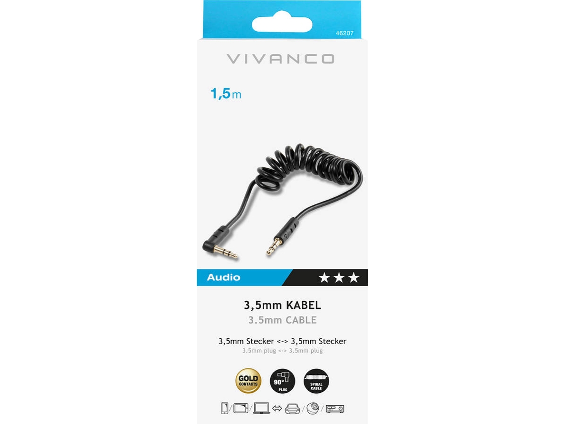 Cable de Audio VIVANCO Espiral 150CM (Negro)