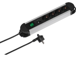 Alargador 4T VIVANCO con interruptor 1.6 m VIVANCO (Aluminio/Negro)
