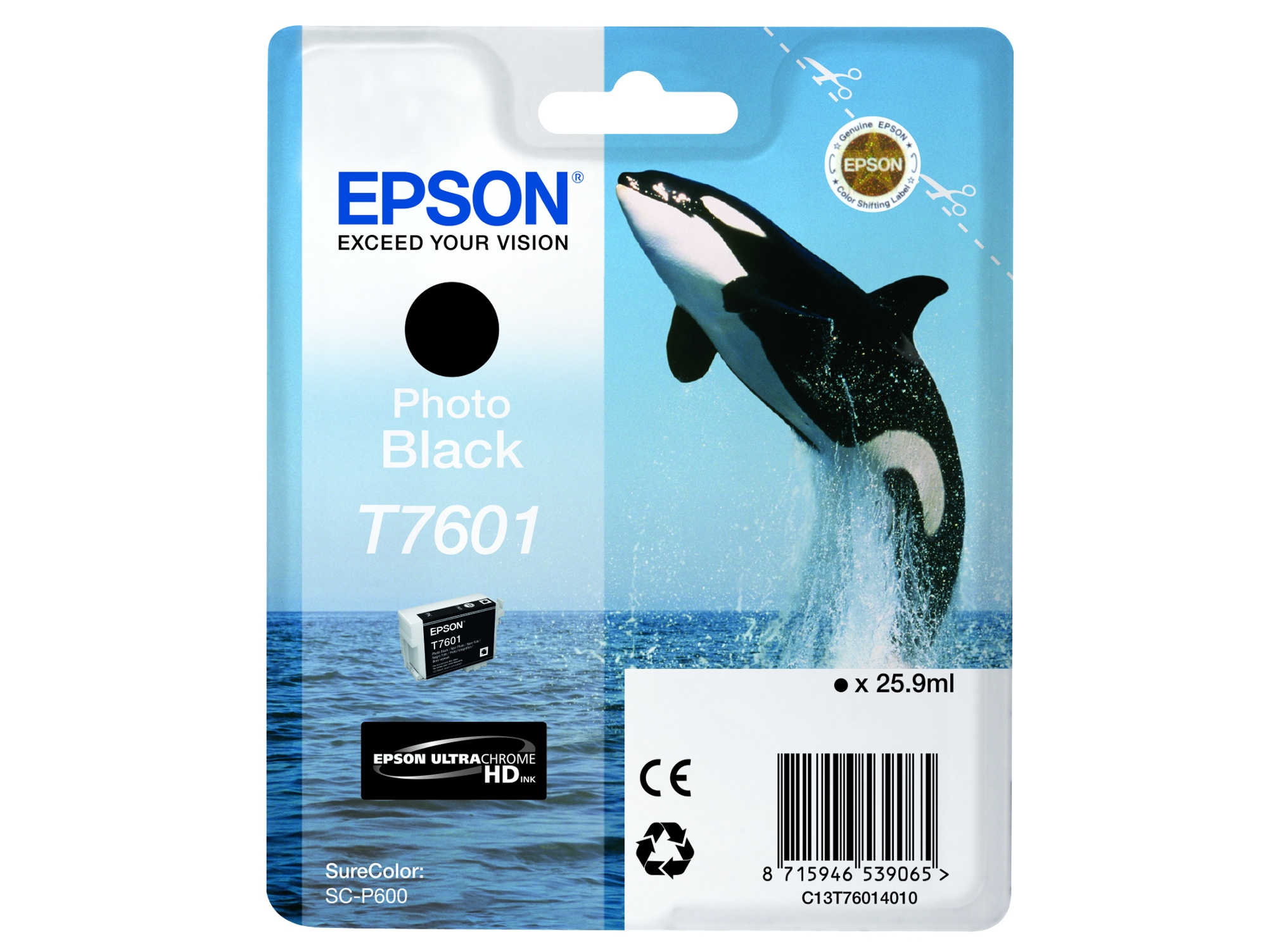 Cartucho de tinta original EPSON, T7601, Orca 25,9 ml, Negro foto, C13T76014010