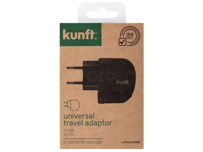 Cargador Adaptador KUNFT Viaje 1 USB Negro