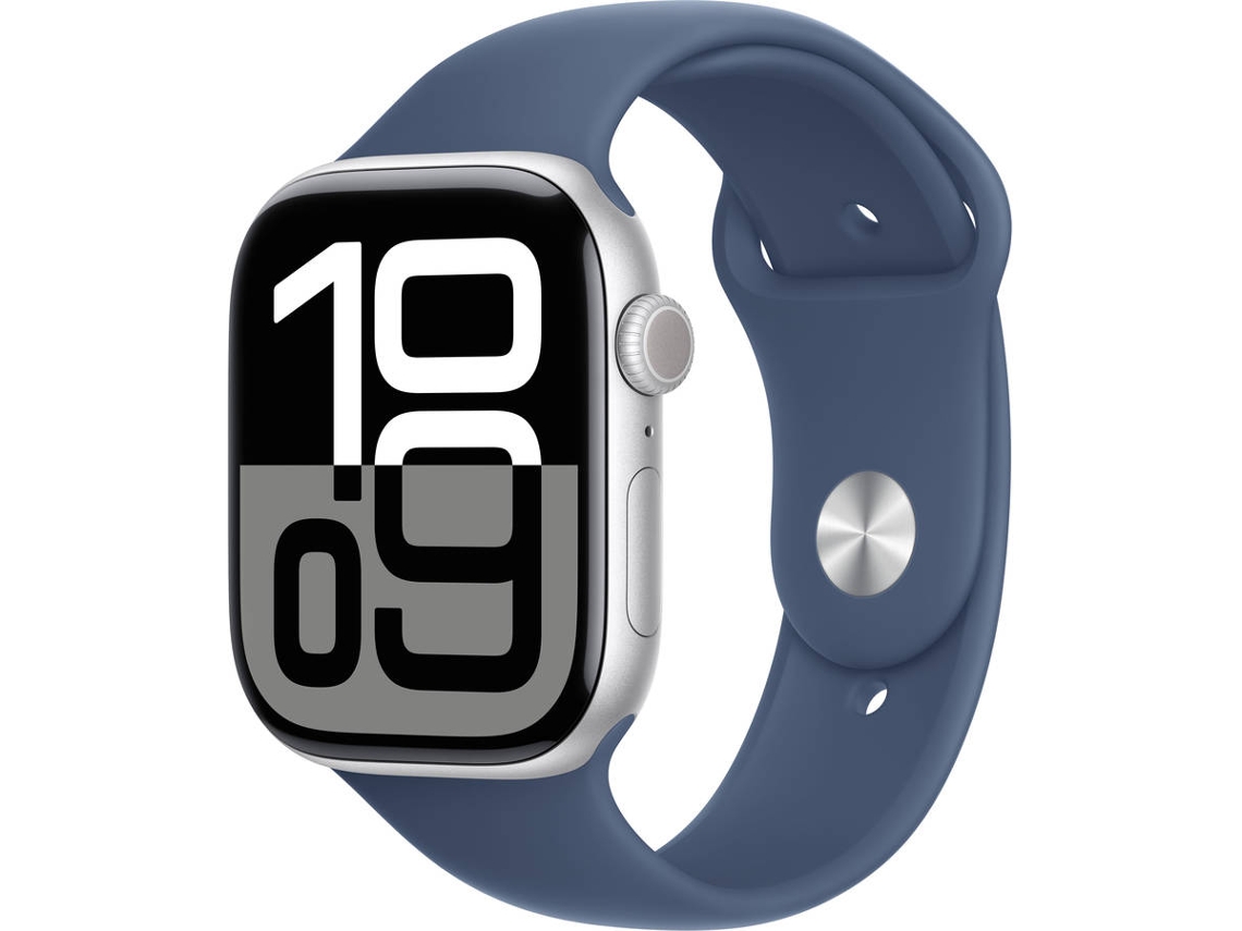 APPLE Watch Series 10 GPS + Cellular 46mm Aluminio Plata con Correa Deportiva Azul Denim (Talla: S/M)