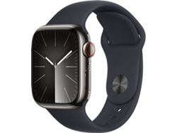 APPLE Watch Series 9 GPS+Cellular 41 mm Acero Inoxidable Grafito con Correa Deportiva Medianoche (Talla: S/M)