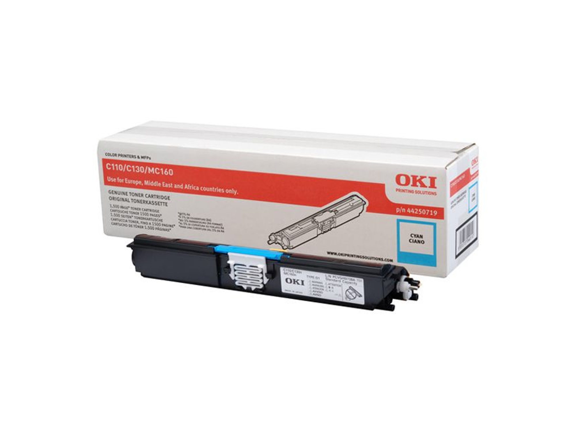 Cartucho de Tóner OKI  44250719  1500 Pág Cian  para OKI MC160n, C110, 130n