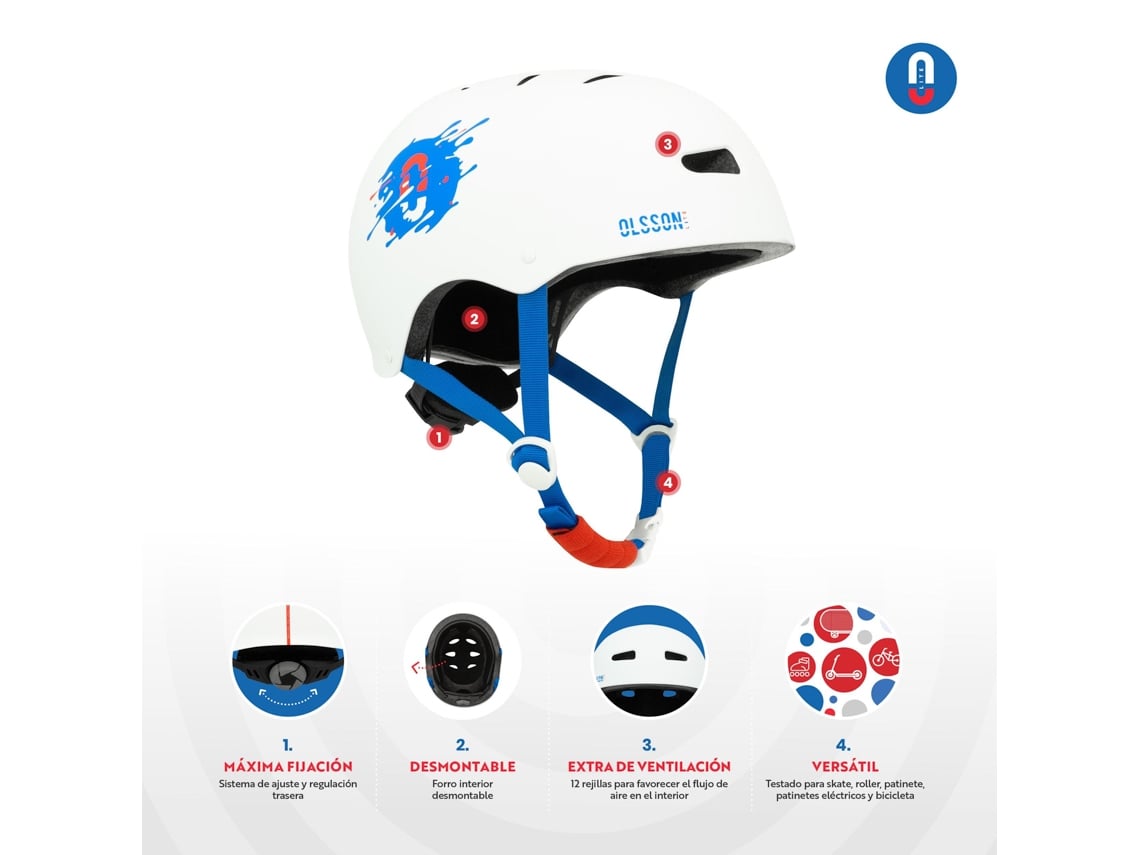 Casco Infantil OLSSON SUPER HERO Blanco S M 50 52cm Patinete Skate Bici Patin Worten Canarias