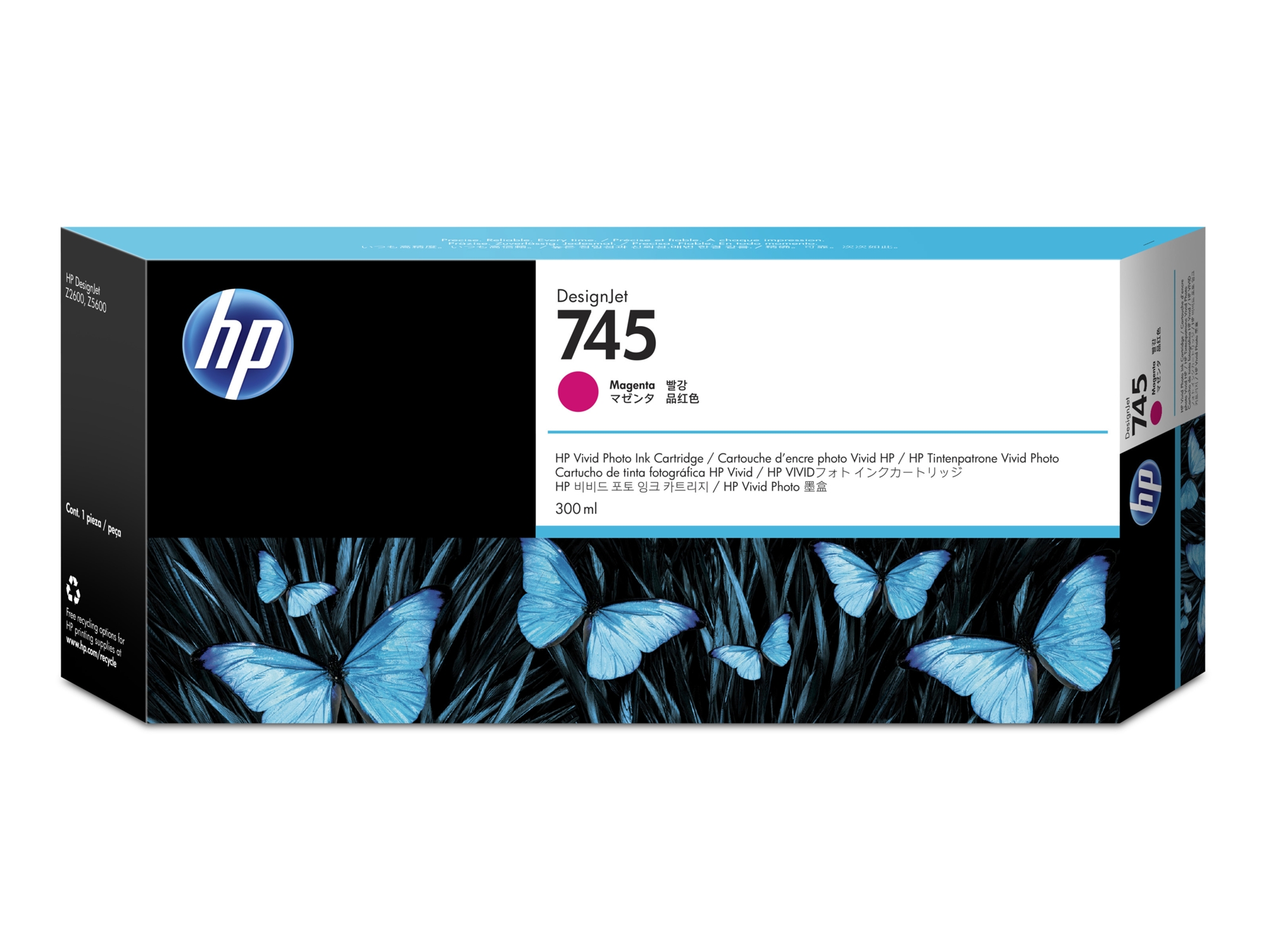 Cartucho de Tinta Original HP 745 Magenta para DesignJet Z2600 PostScript, Z5600 PostScript