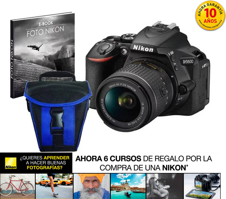 Kit Cámara Réflex NIKON D5600+AF-P 18/55VR+EST+LIV (24.7 MP - ISO: 100 a 25600 - Sensor: DX)