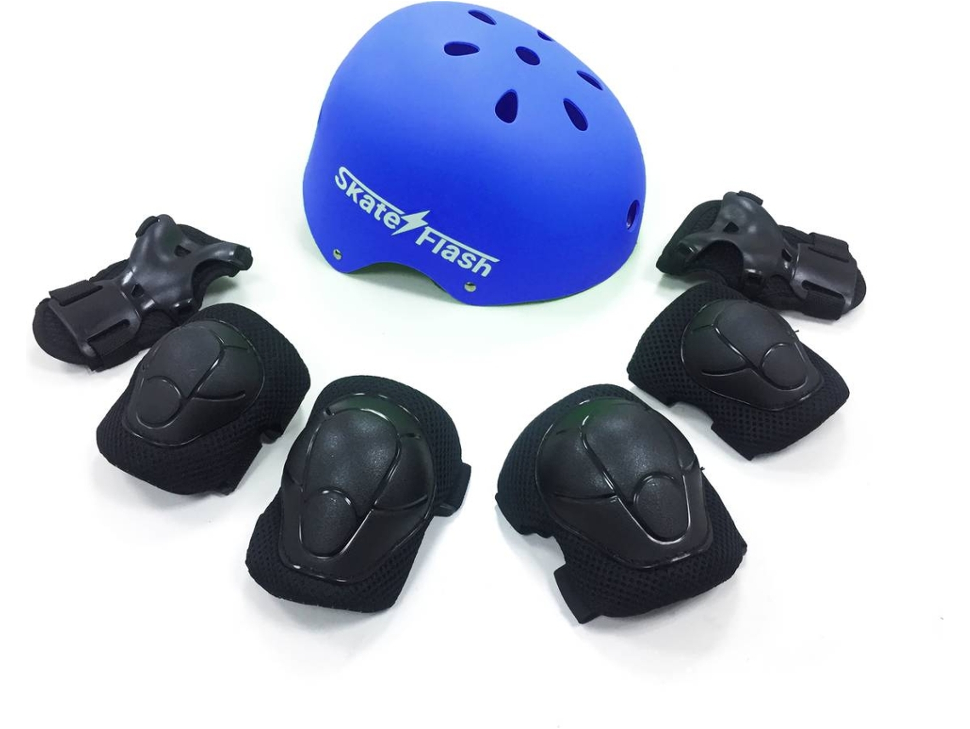 Casco Azul SKATEFLASH + Rodilleras + Coderas