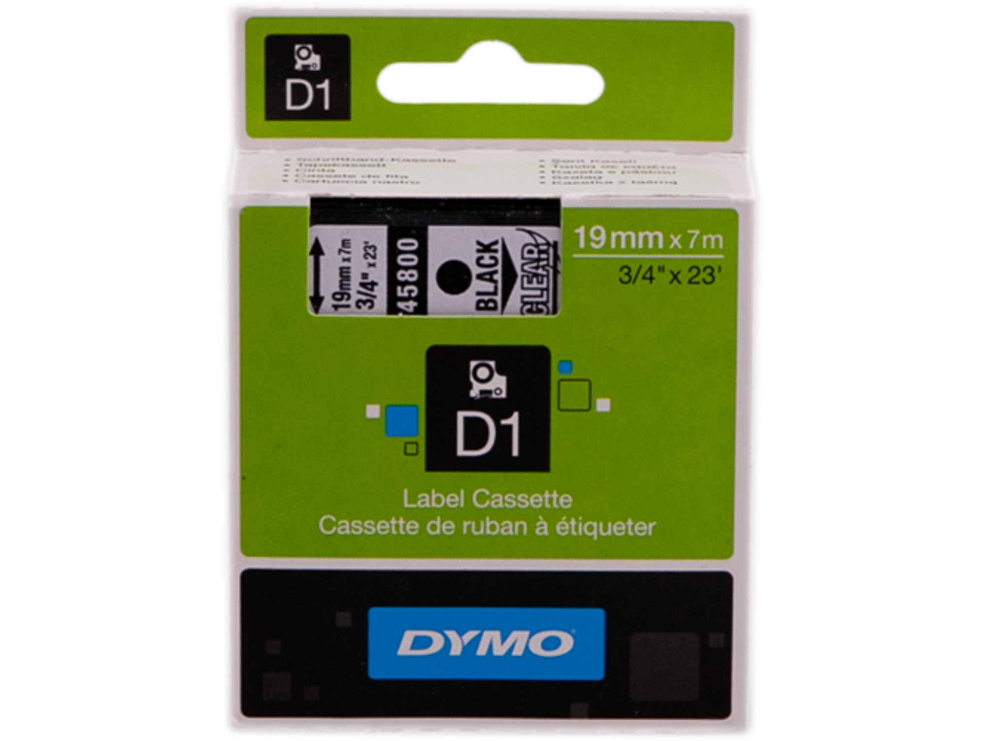 Cinta Etiquetas DYMO D1 19MMX7M Negro/Transparente S0720820