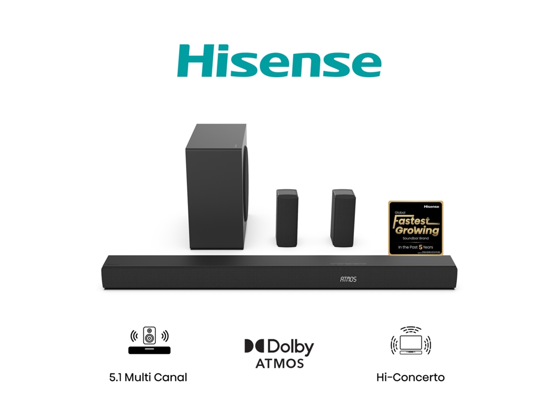 Soundbar HISENSE AX5100Q (5.1 Canales - 580W - Subwoofer Inalámbrico)