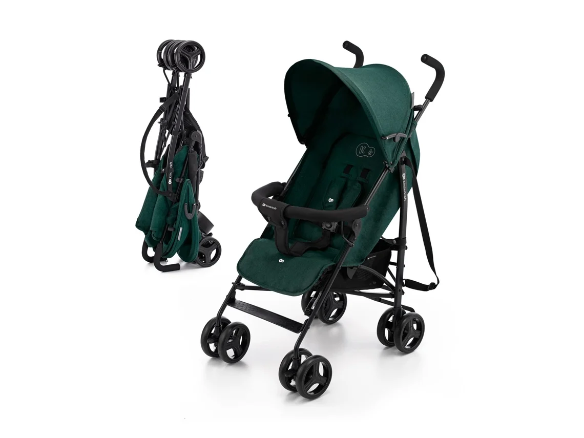 Carrito De Paseo Kinderkraft TIK compacto para viajes con respaldo reclinable, amortiguación y cesta inferior Verde