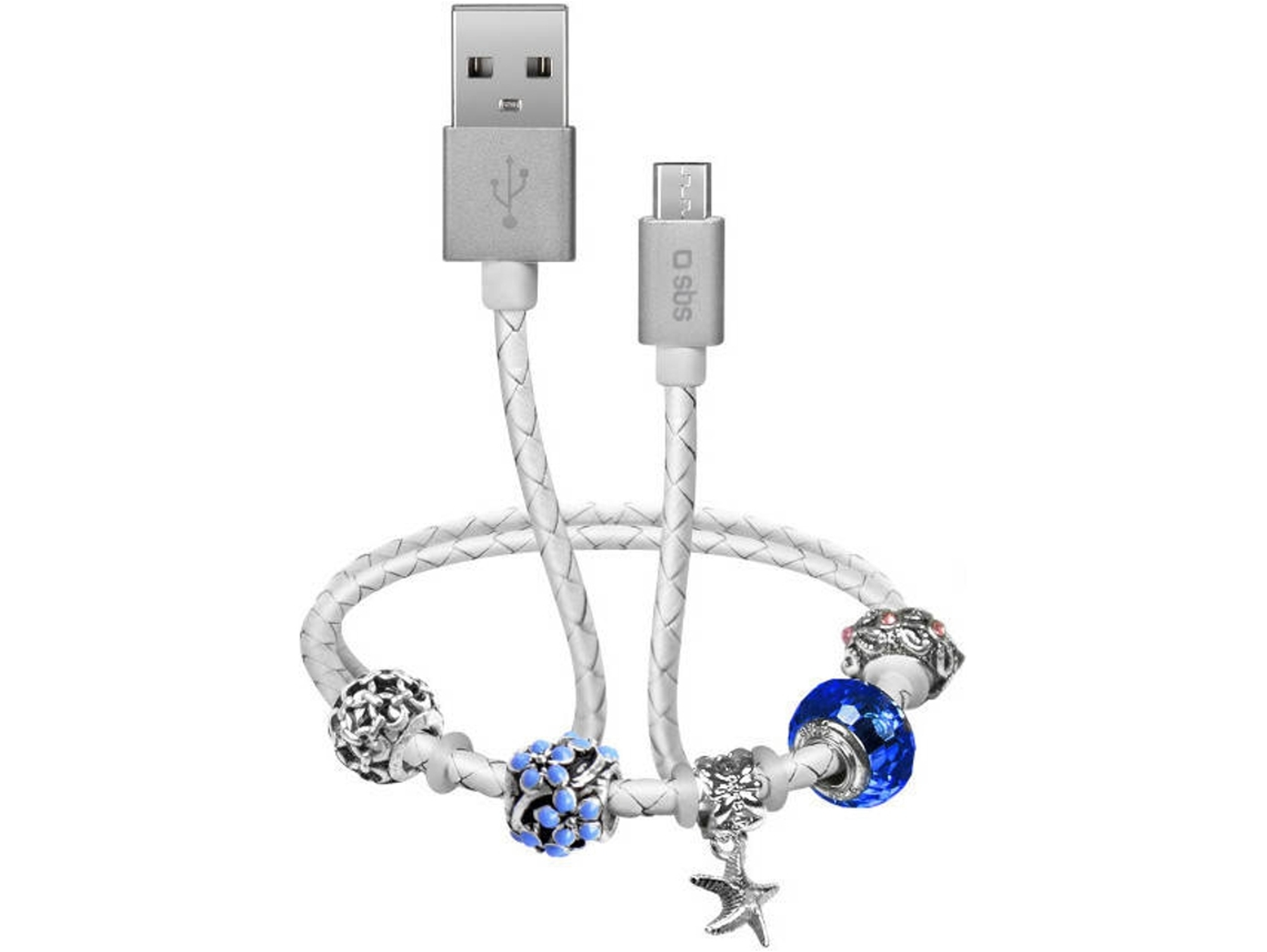 Cable SBS Charm (USB - MicroUSB - 0.39 m - Plateado)