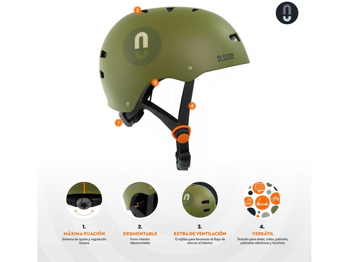 ボンボネロ bonbonero 蓄光カモ CAMO Casco OLSSON URBAN RIDER - Caqui M/L (55-58cm) Patinete Skate