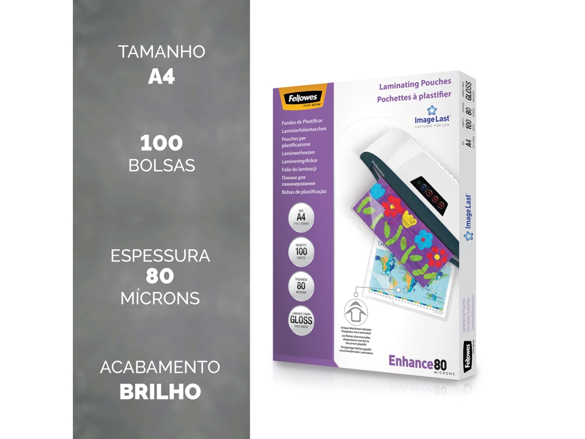 Fundas de Plastificar FELLOWES 5306114 Brillo (A4 - 80 microns)