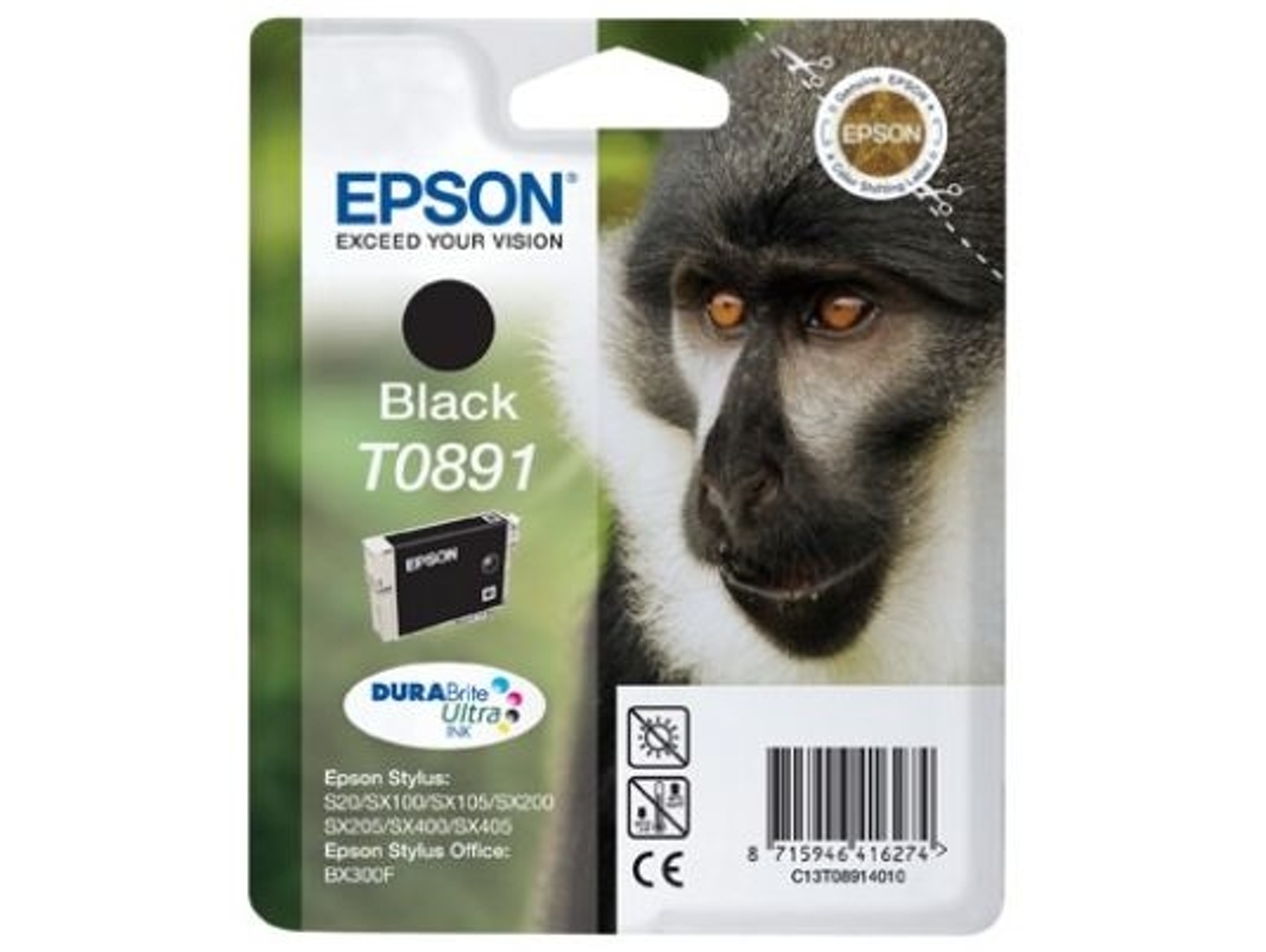 Cartucho de tinta original EPSON T0891, Mono 5,8 ml, Negro, C13T08914021