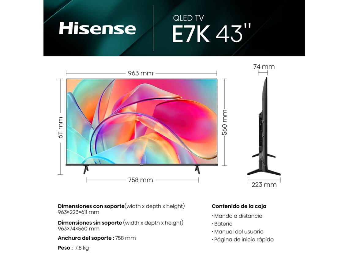 TV HISENSE 43E7KQ Dobly Vision (QLED - 43'' - 109 cm - 4K Ultra HD - Smart  TV)