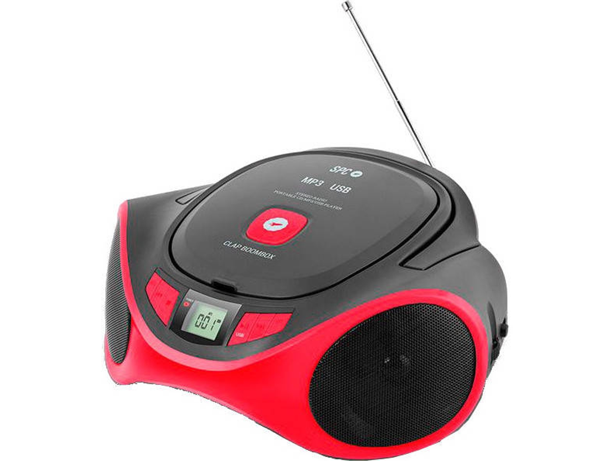 Radio Boombox c/ Lector CD SPC 4501R (Rojo - AM/FM - Pilas y Corriente)