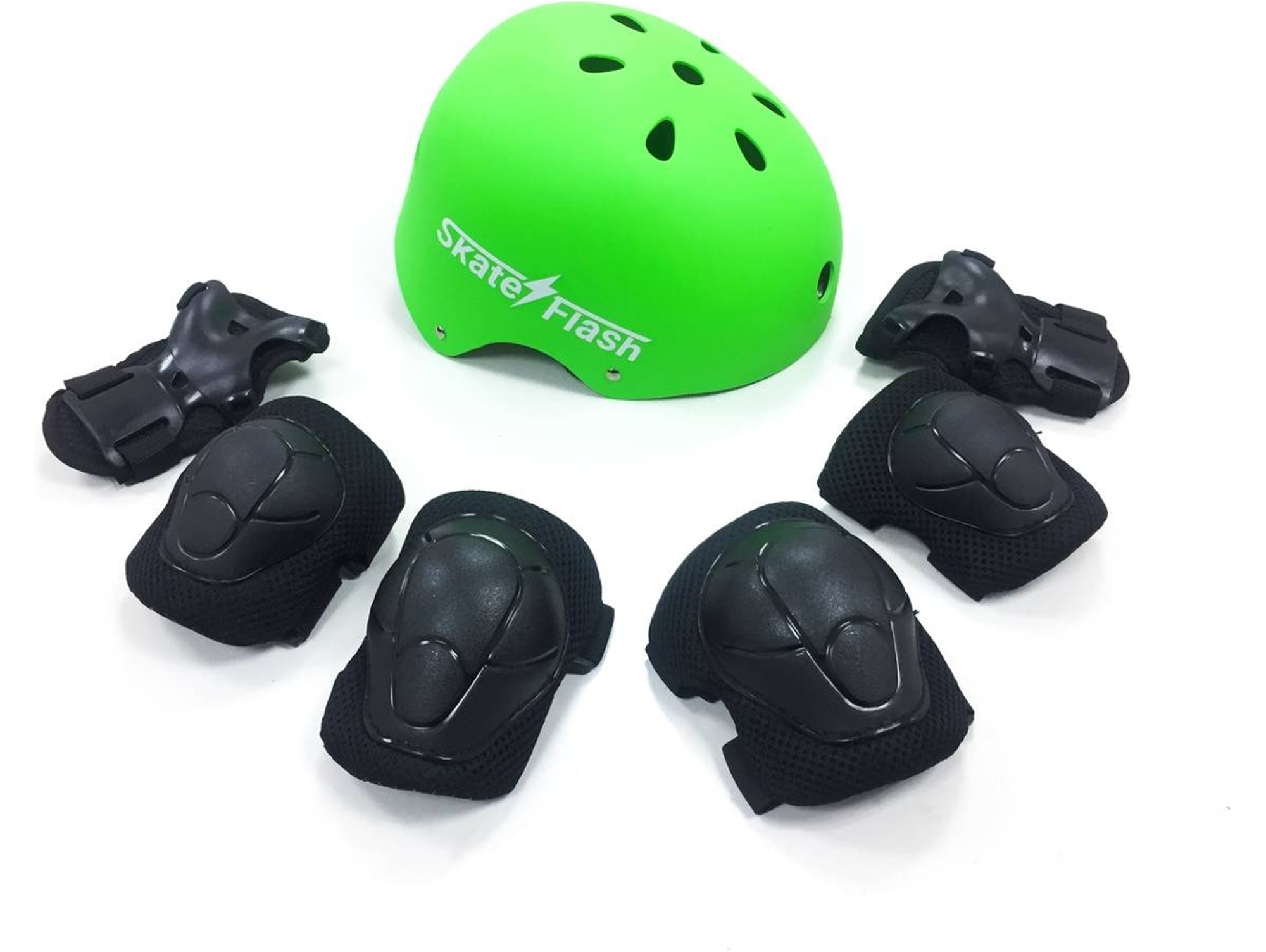 Casco Verde SKATEFLASH + Rodilleras + Coderas