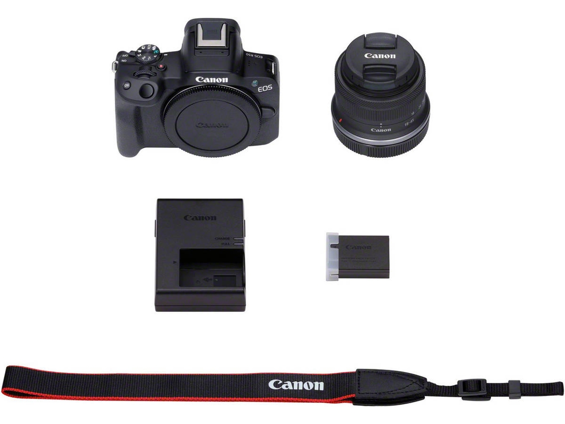 Comprar Cámara mirrorless Canon EOS R50 en negro + objetivo RF-S 18-45mm  F4.5-6.3 IS STM en Cámaras con Wi-Fi — Tienda Canon Espana