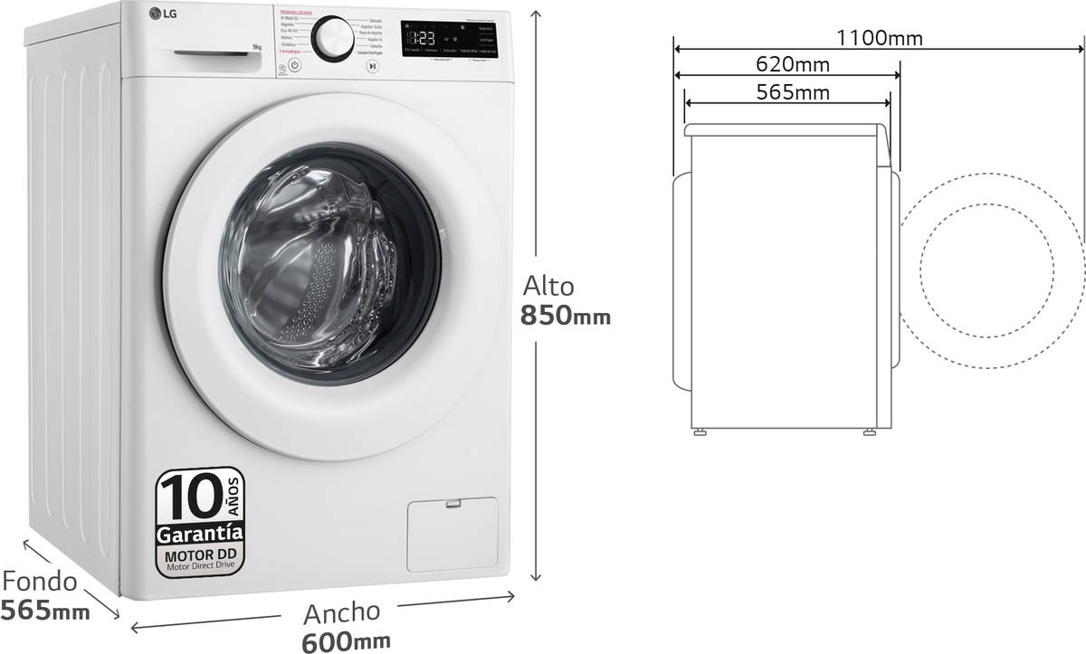 Lavadora LG F4WV309S3WA (9 kg - 1400 rpm - Blanco) | Worten Canarias