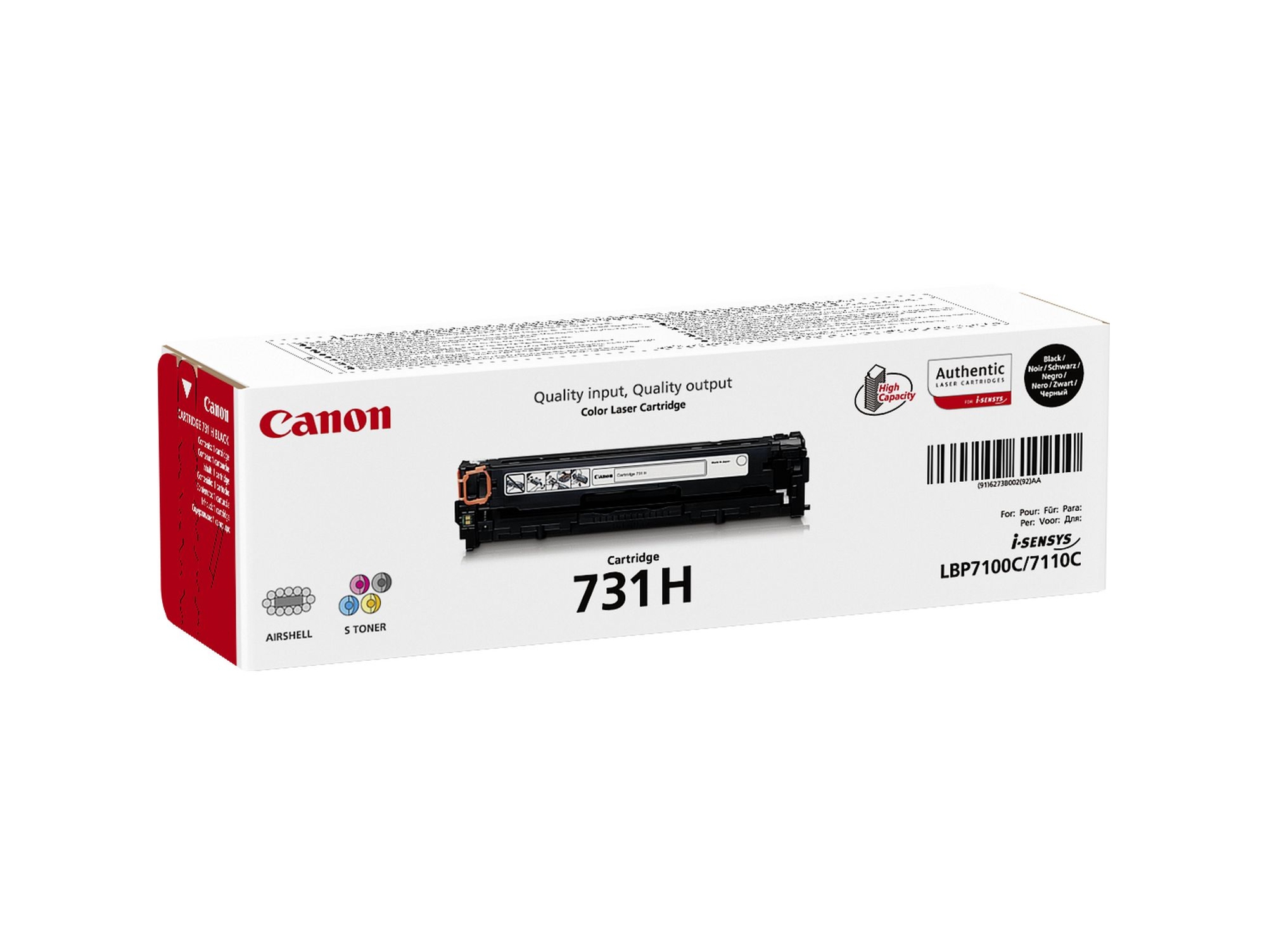 Cartucho de tóner Original CANON 731H Negro  para i-SENSYS LBP7100Cn, LBP7110Cw, MF623Cn, MF628Cw, MF8230Cn, MF8280Cw