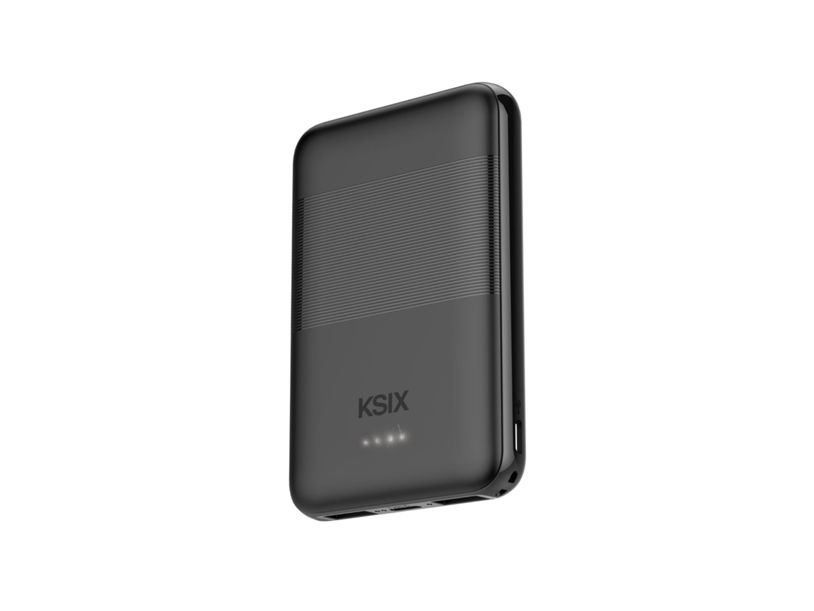 Powerbank Ksix Slim 5.000 Mah, Polímero De Litio, 10 W, Cable Usb-a A Usb-c Incluido, Carga Simultánea, Negro