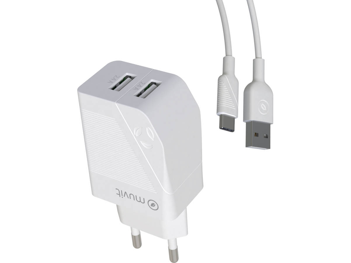 Cargador Auto MUVIT MFC (USB-C- Lightning 2.4A - 1m - Negro)