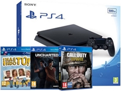 Consola PS4 500GB Slim + Has Sido Tu!, PS4 Call of Duty WWII, Uncharted: El Legado Perdido (Caja Abierta)