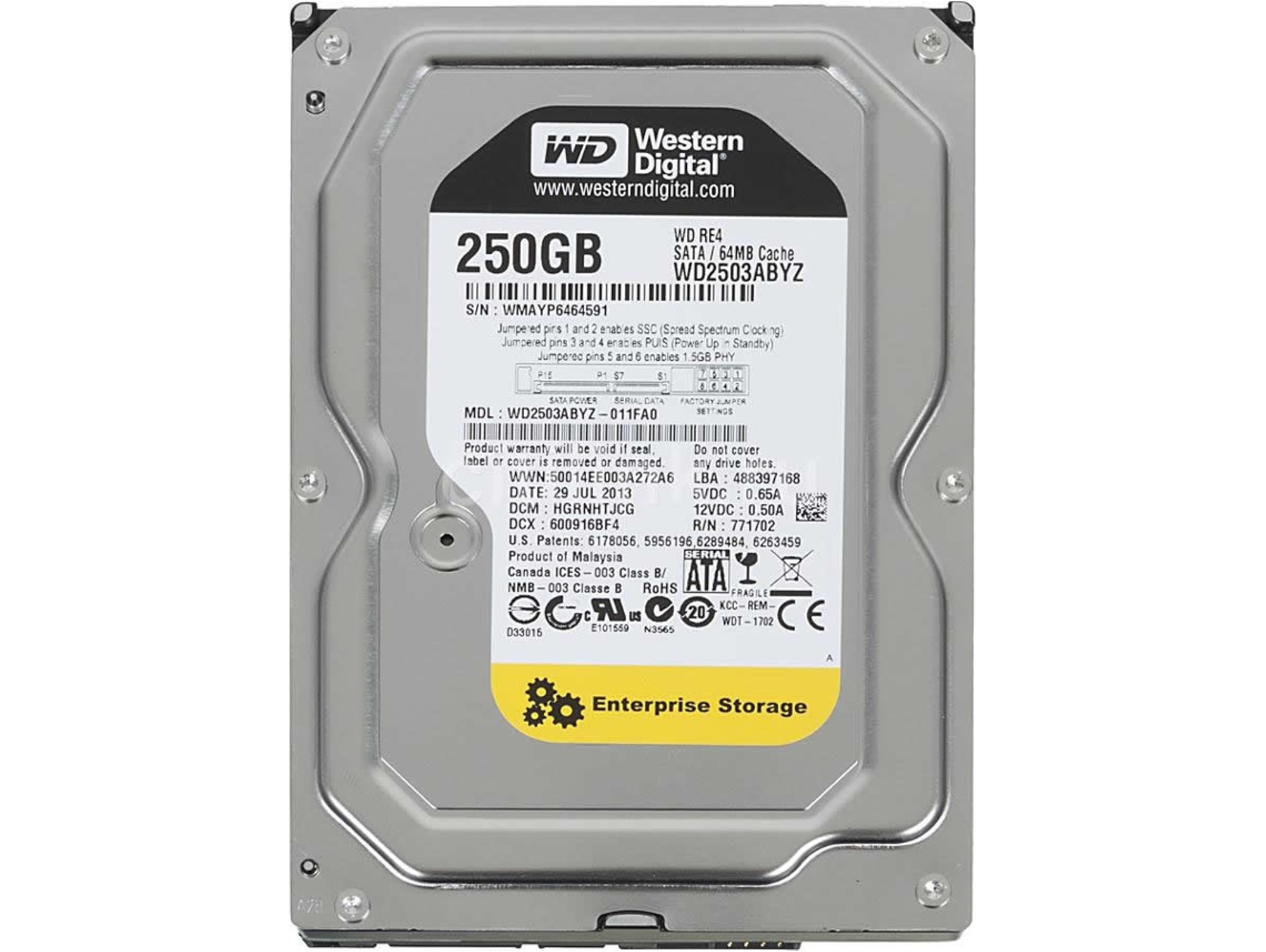 Disco HDD Interno WESTERN DIGITAL WD2503ABYZ (250 GB - SATA - 7200 RPM)