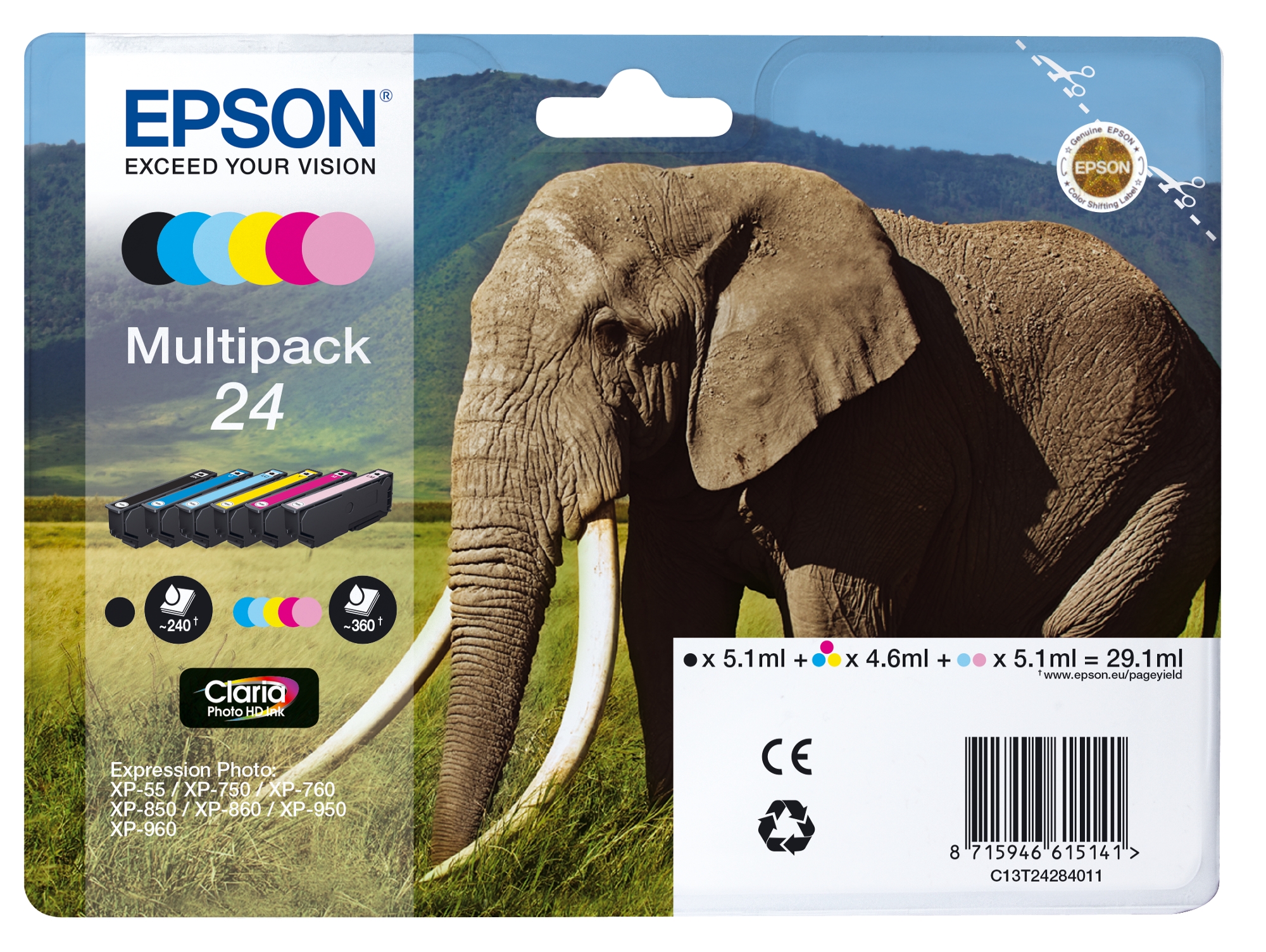 Pack ahorro cartuchos de tinta original EPSON,  24, Elefante, C13T24284021, T2428