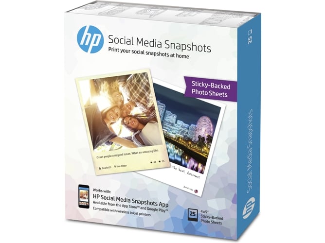 Papel fotográfico HP 25 hojas de 10 x 13 cm  adhesivo para HP Social Media Snapshots (W2G60A) — 25 | 265 g