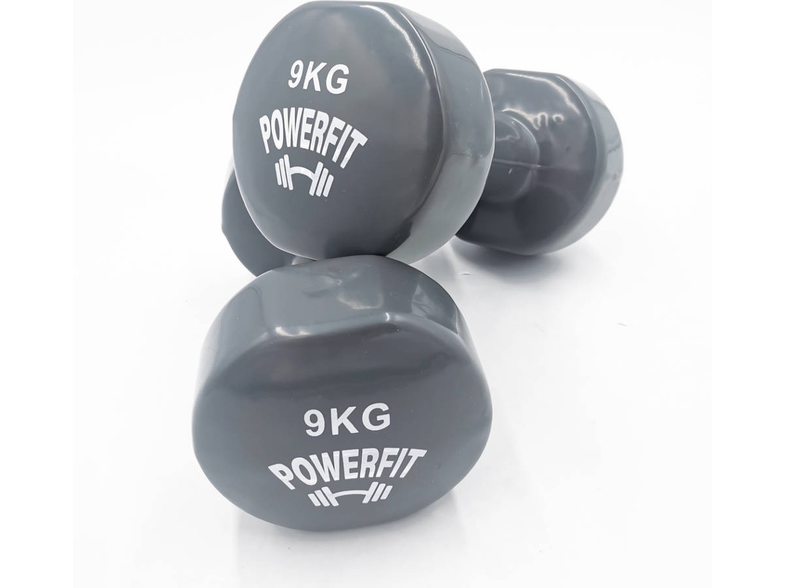 Mancuernas POWERFIT Extremo Plano Gris (9 Kg)