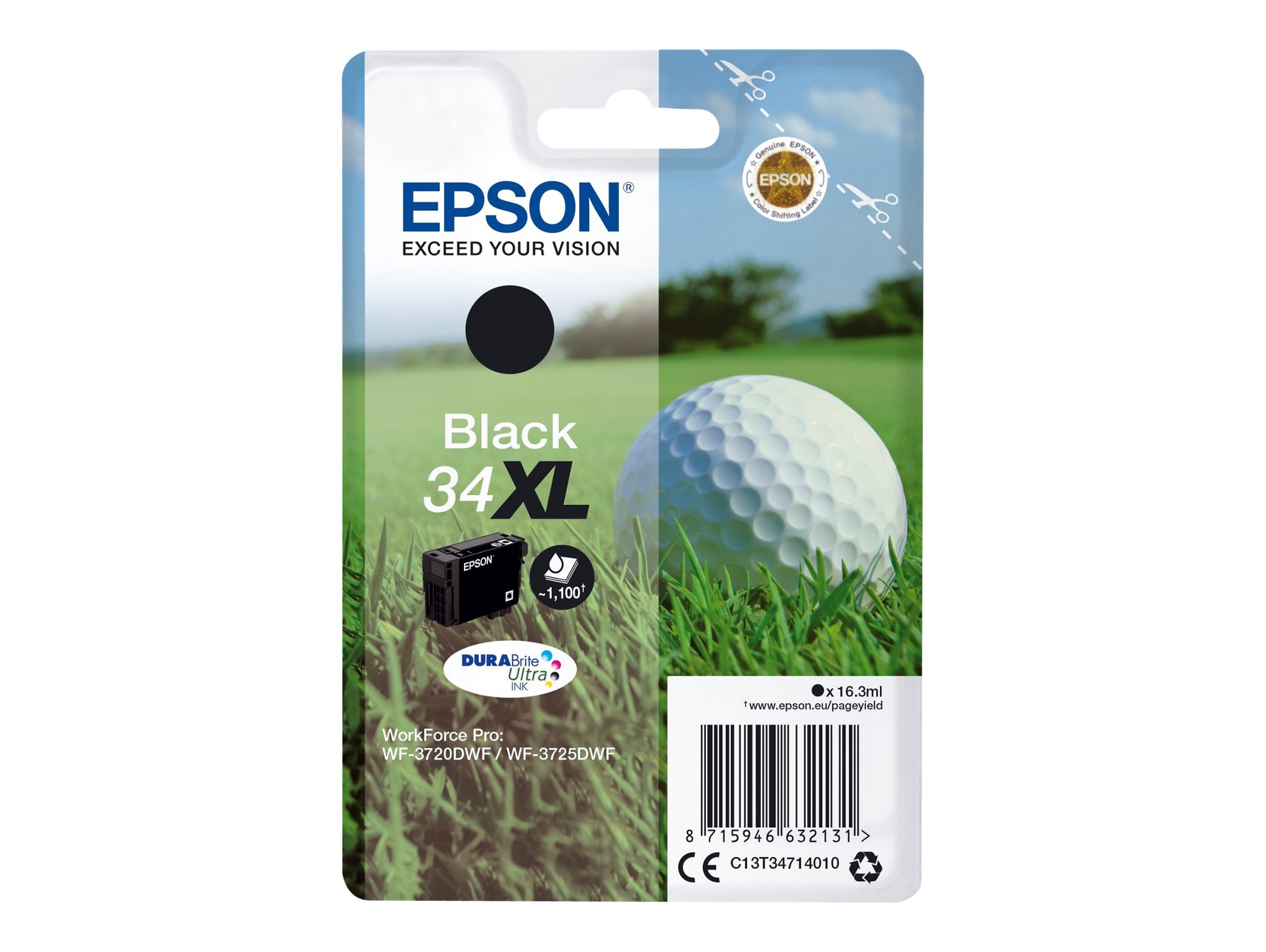 Cartucho de tinta original EPSON 34XL, Bola de golf 16,3 ml, Negro, XL, C13T34714020, T3471