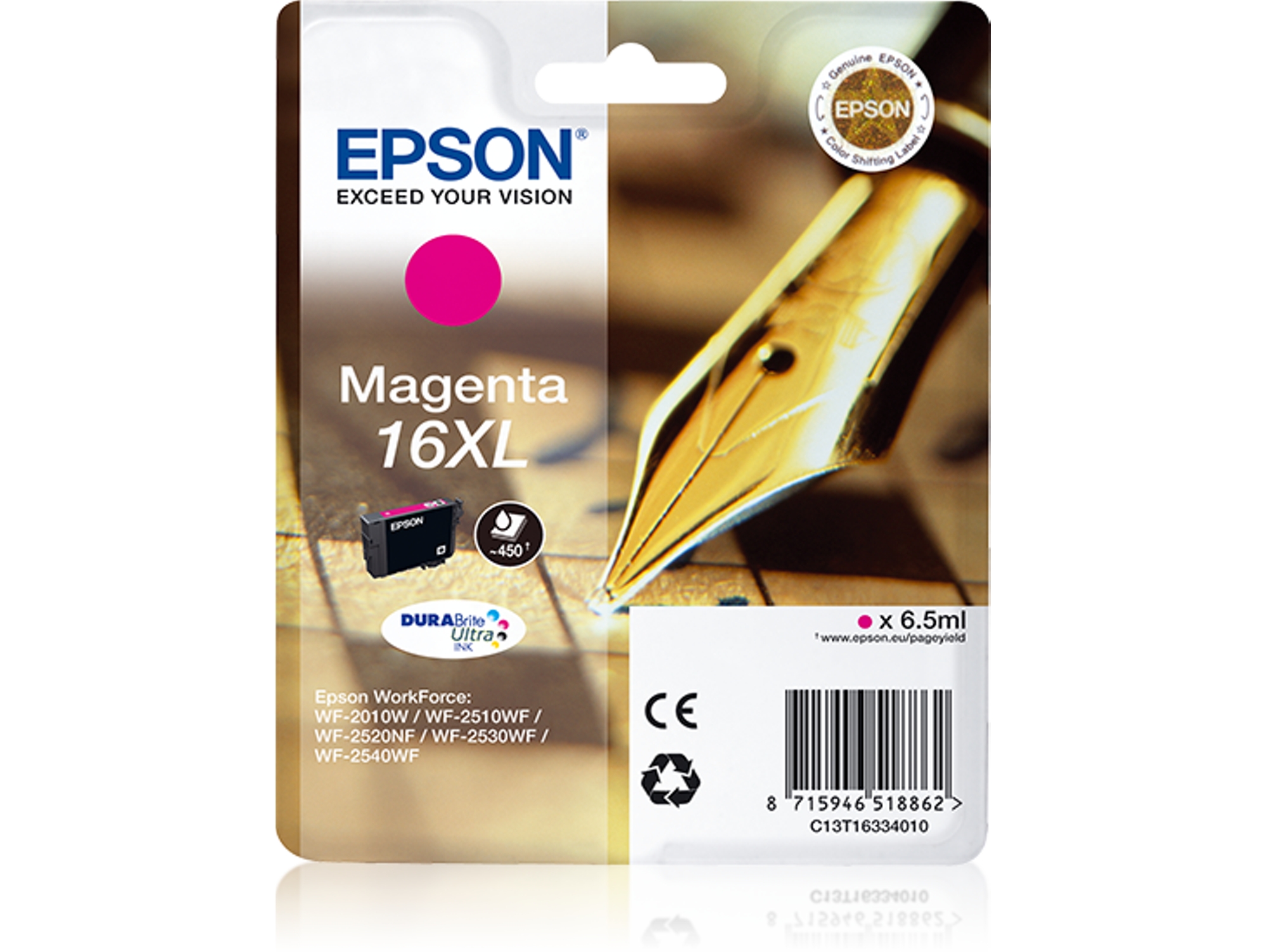 Cartucho de tinta original EPSON 16XL, Bolígrafo y crucigrama 6,5 ml, Magenta, C13T16334022, T1633
