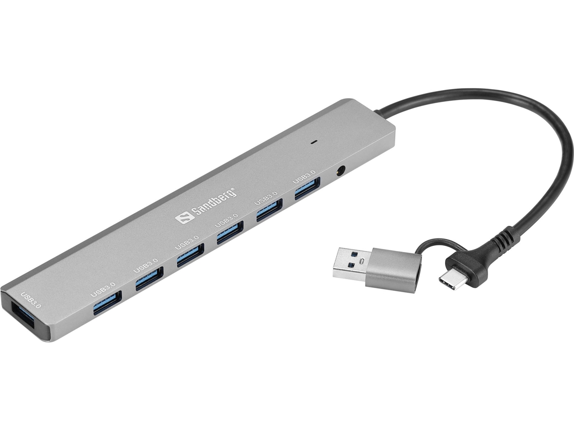 Hub SANDBERG USB-A y 7 puertos USB-C 3.0 (Gris)
