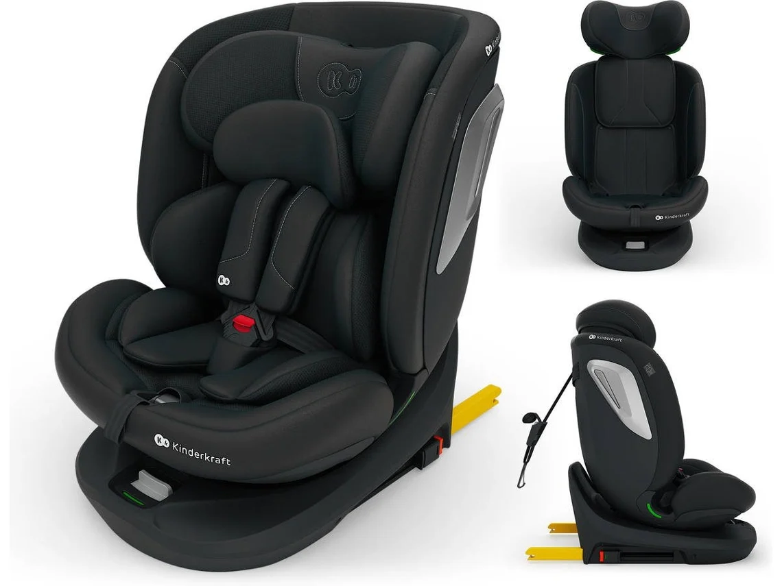 Silla de coche Kinderkraft I-GROW 2 PLUS i-Size con RWF/FWF, Top Tether y protección lateral negra