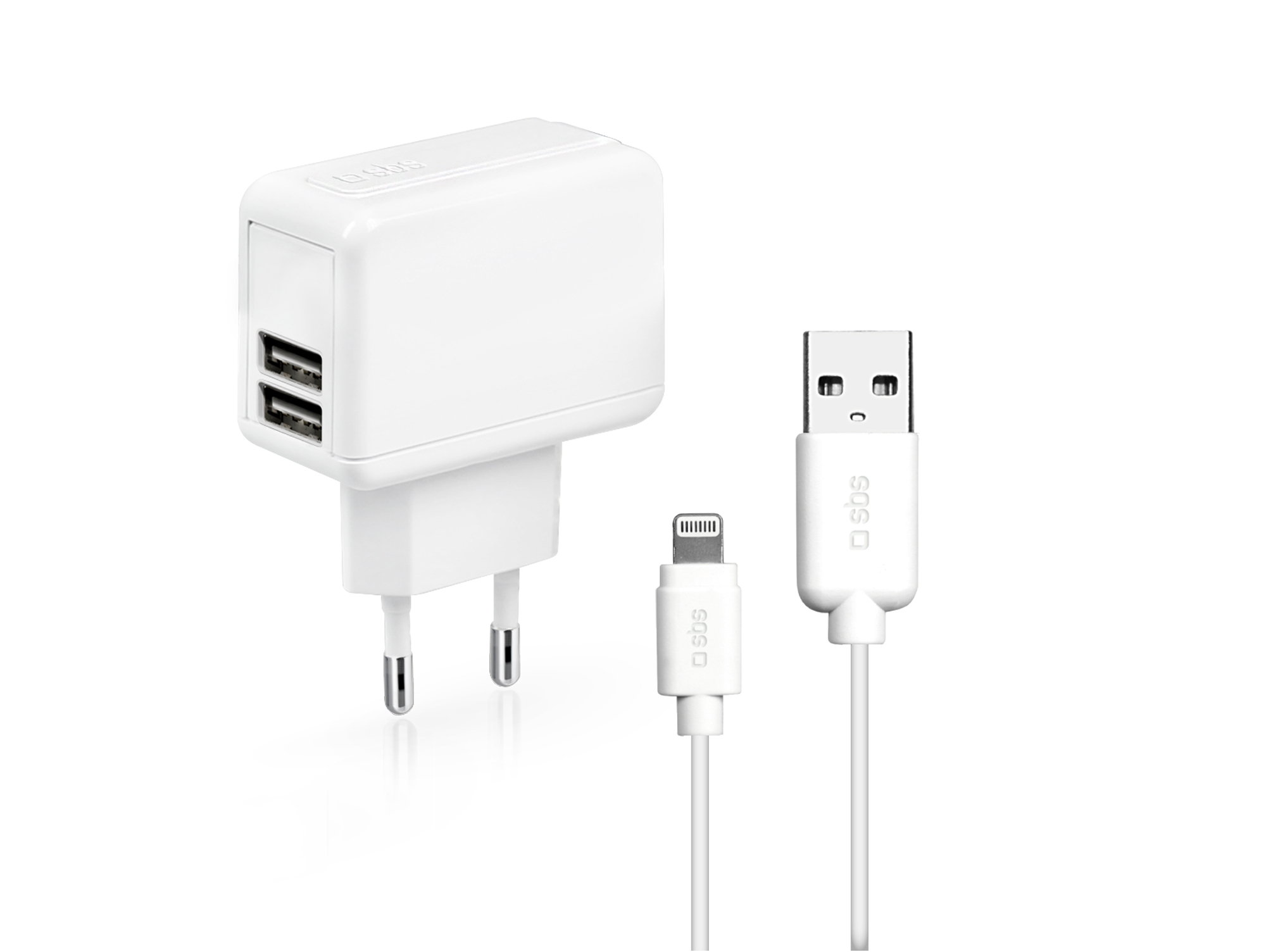Cargador Adaptador y cable lightning SBS Viaje blanco