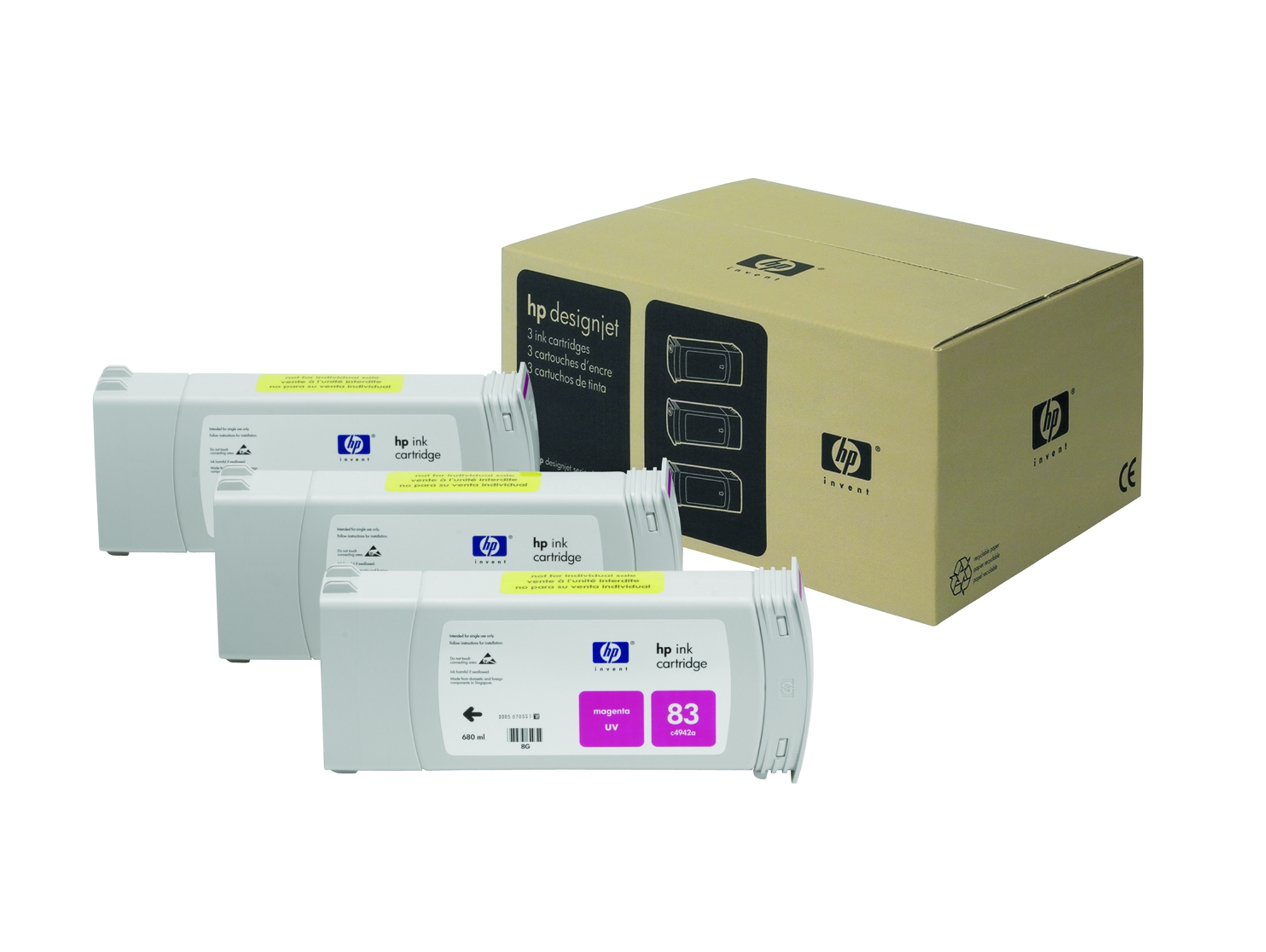 Pack 3 Cartuchos de Tinta Original HP 83 C5072A Negro