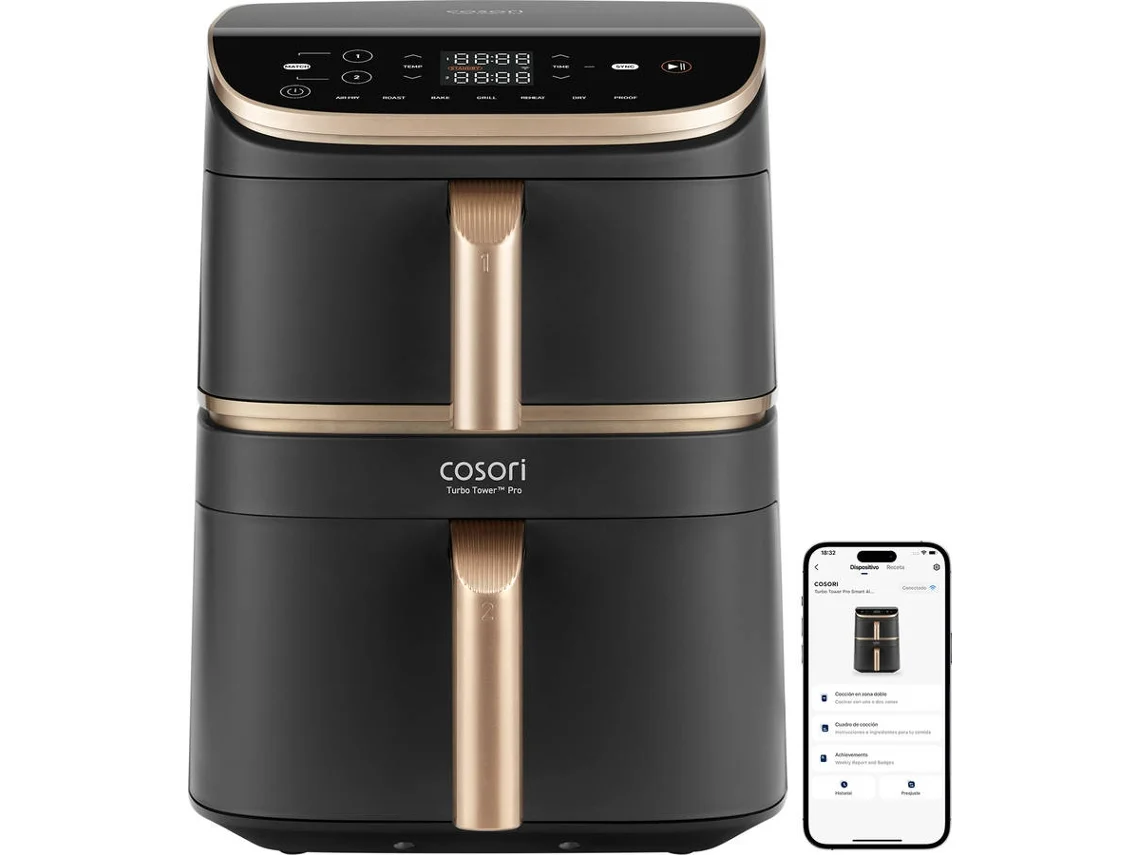 Freidora sin Aceite Air Fryer COSORI Turbo Tower Pro Smart, Revestimiento cerámico, Wifi (10,8 L - Negro)