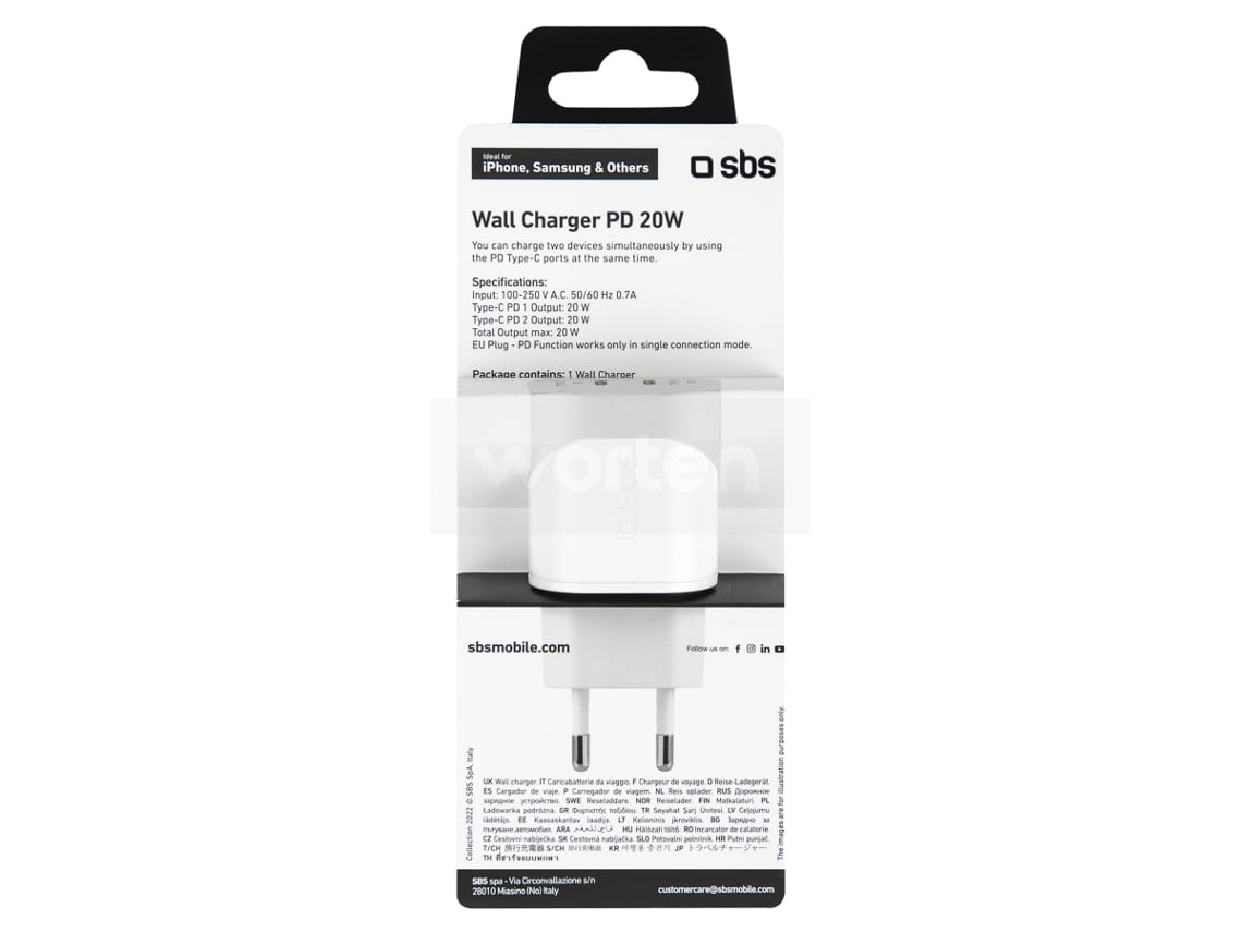 Cargador USB-C SBS 20W Blanco