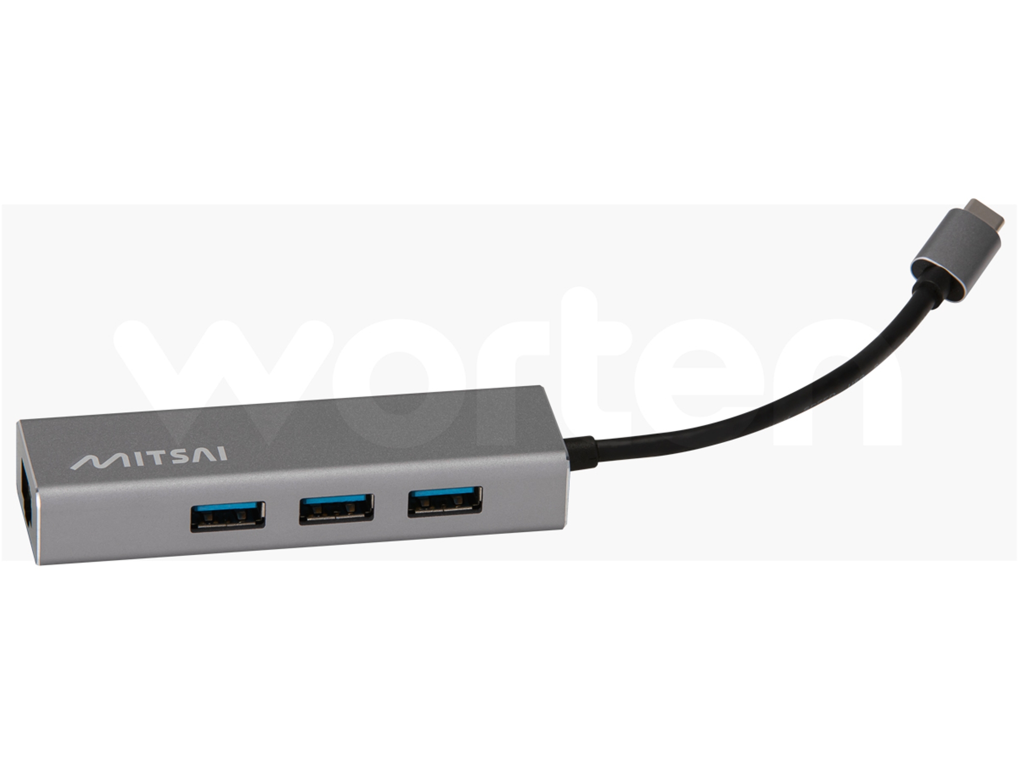 Hub MITSAI (USB-C - 3 USB 3.0 + 1 RJ45 - Negro)