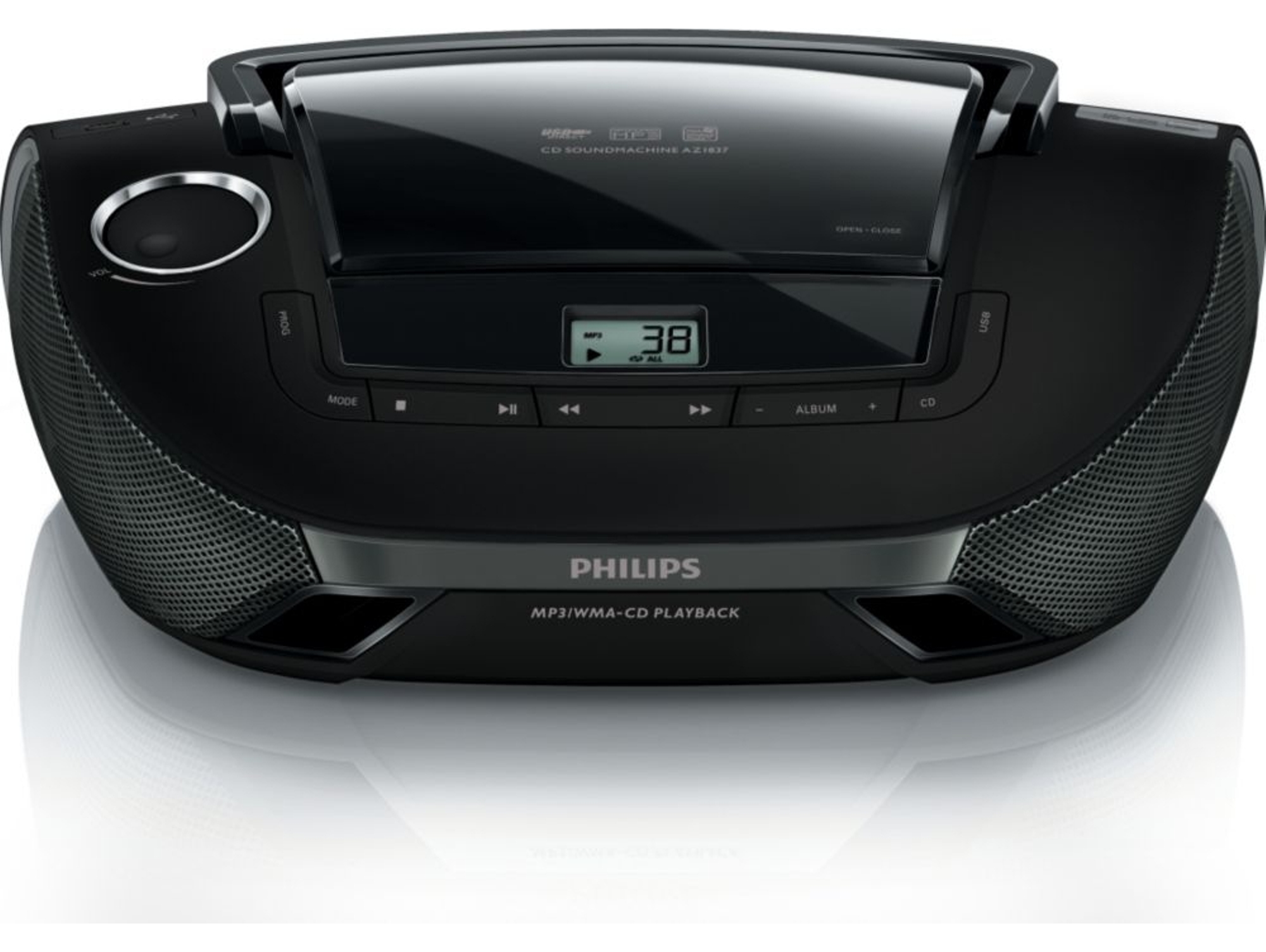 Radio Boombox c/ Lector CD PHILIPS AZ1837/12 (Negro - Digital - AM/FM - Pilas y Corriente)