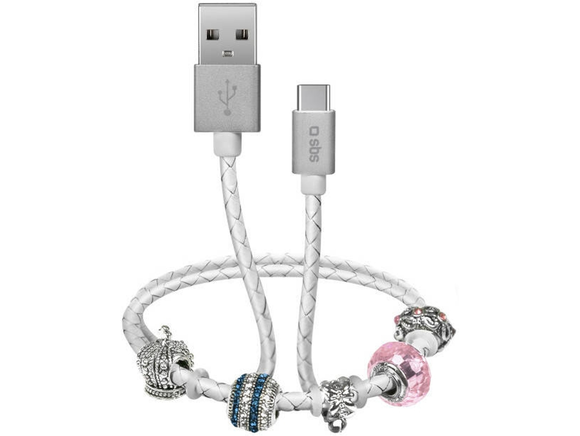 Cable SBS Charm (USB - USB-C - 0.39 m - Plateado)