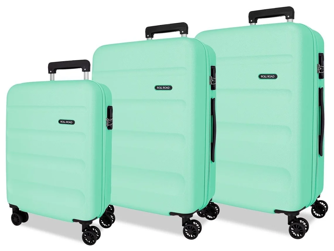 Set de 3 Maletas de Viaje ROLL ROAD Flex Verde Claro (55/65/75cm - 35/56/91L)
